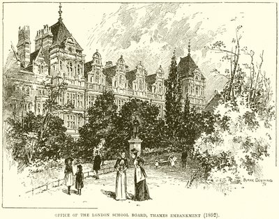 Kantoor van de London School Board, Thames Embankment (1892) door English School