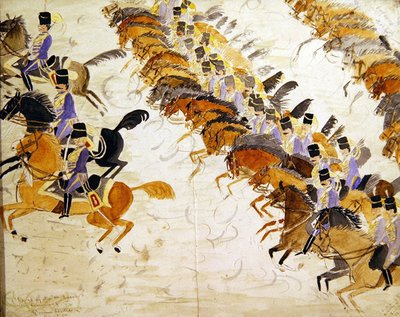 Officieren te paard in galop, c.1840 door English School