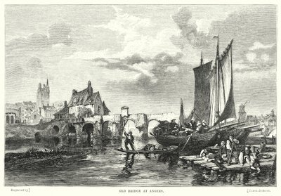 Oude brug in Angers (gravure) door English School
