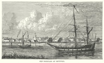 Oude Dockyard in Deptford (gravure) door English School