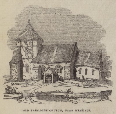 Oude Fairlight-kerk, nabij Hastings (gravure) door English School