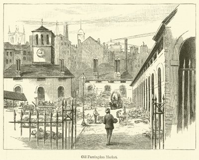 Oude Farringdon Markt (gravure) door English School