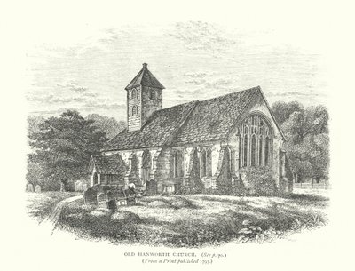 Oude Hanworth Kerk (gravure) door English School