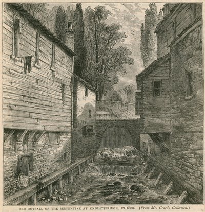 Oude uitlaat van de Serpentine bij Knightsbridge in 1800 door English School