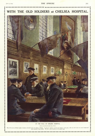 Oude soldaten in de hal van het Chelsea Hospital, Londen door English School