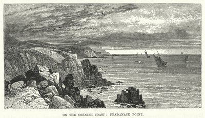 Aan de kust van Cornwall: Pradanack Point (gravure) door English School