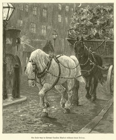 Op weg naar Covent Garden Market zonder hun chauffeur (gravure) door English School