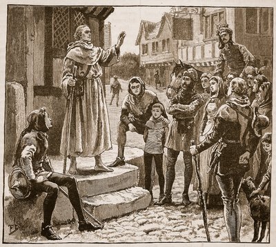 Een van Williams arme priesters predikt voor het volk, illustratie uit Cassells Geïllustreerde Geschiedenis van Engeland door English School