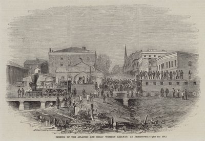 Opening van de Atlantic and Great Western Railway in Jamestown (gravure) door English School