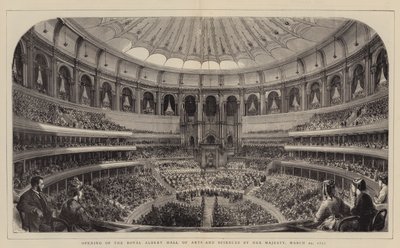 Opening van de Royal Albert Hall of Arts and Sciences door Hare Majesteit, 29 maart 1871 (gravure) door English School