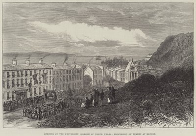 Opening van het University College of North Wales, processie van ambachten in Bangor door English School