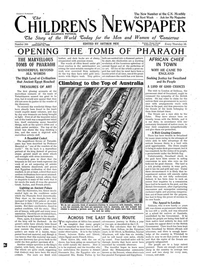 Het openen van het graf van de farao, illustratie uit The Childrens Newspaper, 13 januari 1923 door English School