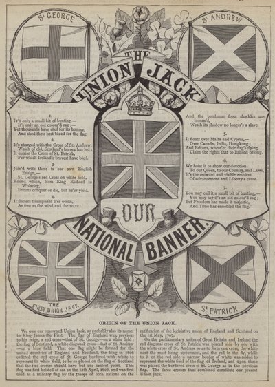 Oorsprong van de Union Jack (gravure) door English School