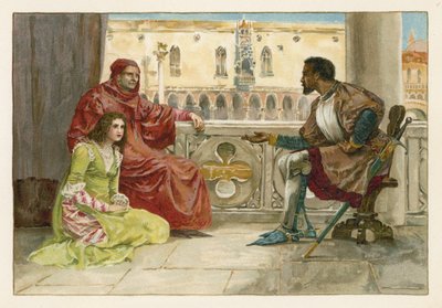 Othello praat met Desdemona en haar vader door English School