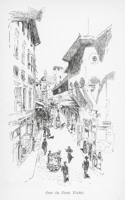 Over de Ponte Vecchio (litho) door English School