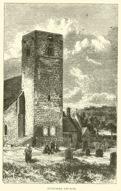 Ovingham Kerk (gravure) door English School