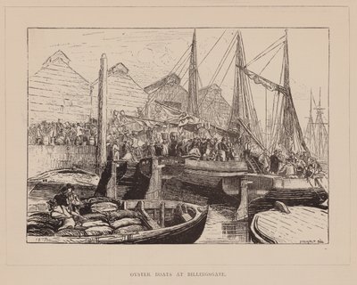 Oesterboten bij Billingsgate (gravure) door English School