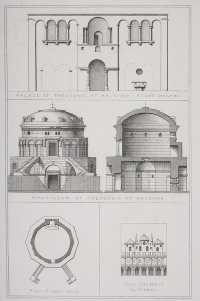 Paleis en mausoleum van Theodorik (c.454-526) in Ravenna, uit `Agincourts Geschiedenis van de Kunst door zijn Monumenten door English School
