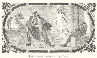 Paris draagt Helena weg naar Troje (gravure) door English School