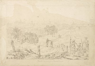 Parijs vanaf de Hoogten van Belle Ville, 1815 door English School