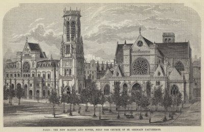 Parijs, het nieuwe stadhuis en toren, naast de kerk van St Germain l