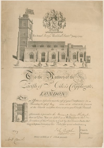Parochie van St Giles Cripplegate, grenzen afbakenen, uitnodiging, 1860 door English School
