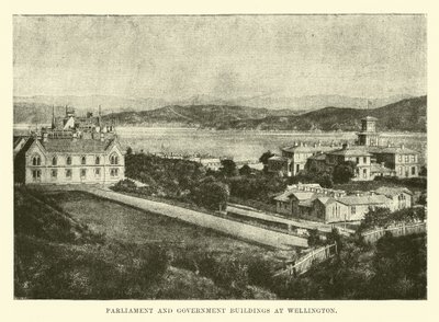 Parlement en regeringsgebouwen in Wellington door English School