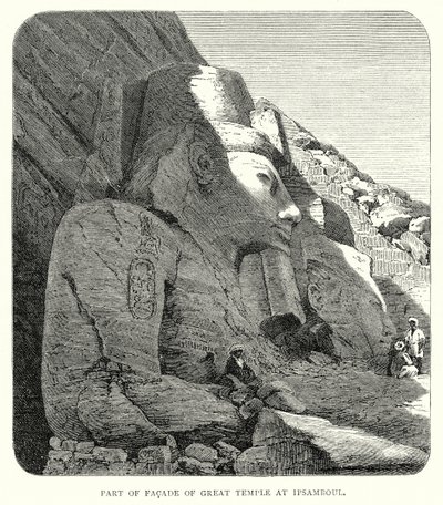 Deel van gevel van grote tempel in Ipsamboul (gravure) door English School