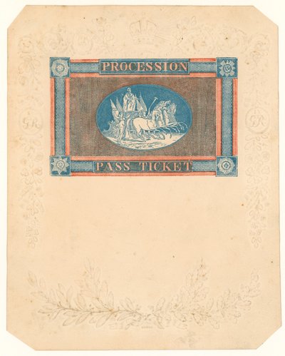 Toegangsbewijs voor de processie voor de kroning van Koning George IV, 17 juli 1821 door English School