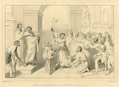 Paulus en Barnabas in Lystra, Handelingen XIV, 8-18 door English School