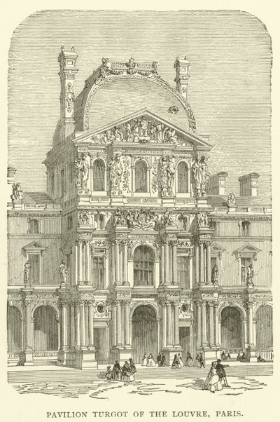 Paviljoen Turgot van het Louvre, Parijs (gravure) door English School