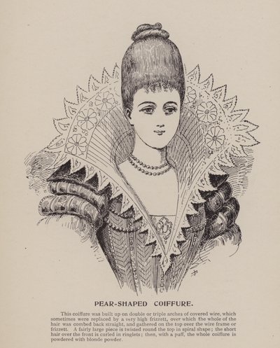 Peervormig kapsel (gravure) door English School