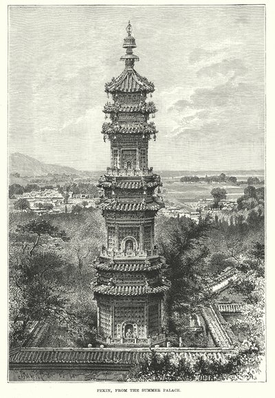 Pekin, vanaf het Zomerpaleis (gravure) door English School