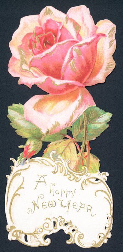 Roze roos, nieuwjaarskaart door English School