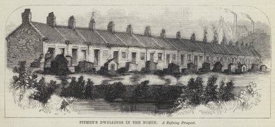 Mijnwerkerswoningen in het noorden (gravure) door English School