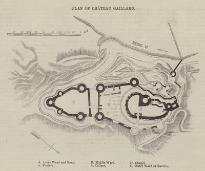 Plattegrond van Chateau Gaillard (gravure) door English School