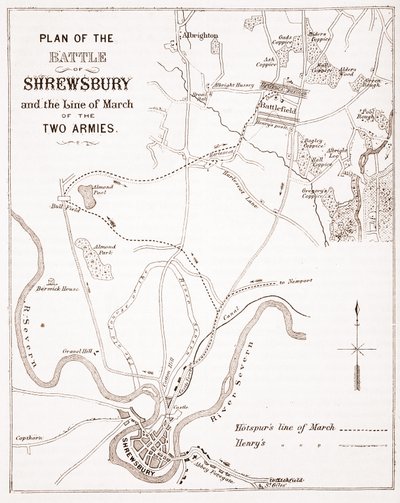 Plan van de Slag bij Shrewsbury en de Marsroute van de Twee Legers door English School