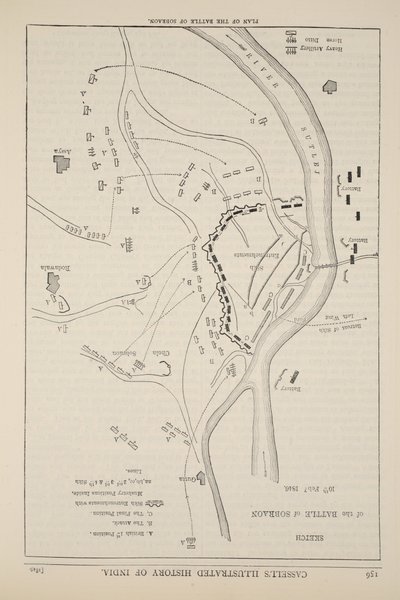 Plan van de Slag bij Sobraon, 10 februari 1846, illustratie uit Cassells Geïllustreerde Geschiedenis van Engeland door English School