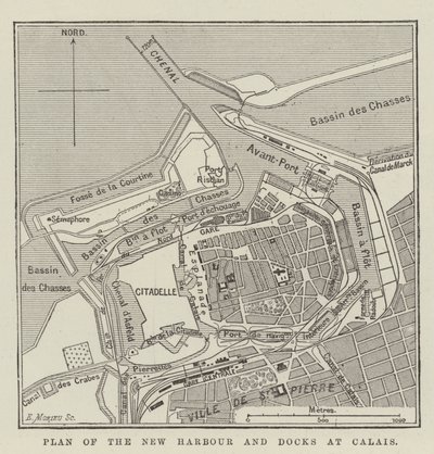 Plan van de nieuwe haven en dokken in Calais door English School