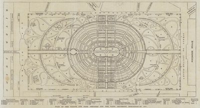 Plan van het Paleis en Park ontworpen voor de Universele Tentoonstelling van Parijs van 1867 door English School