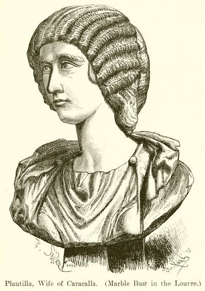 Plautilla, vrouw van Caracalla. (Marmeren buste in het Louvre) (gravure) door English School