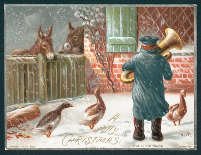 Trombone Spelen in de Sneeuw, Kerstkaart door English School