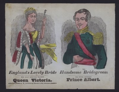 Populaire illustratie ter viering van het huwelijk van koningin Victoria en prins Albert door English School