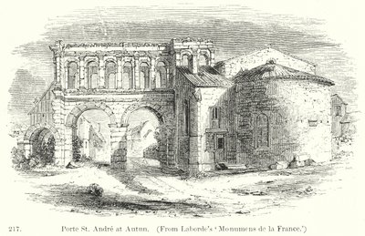 Porte St Andre bij Autun (gravure) door English School