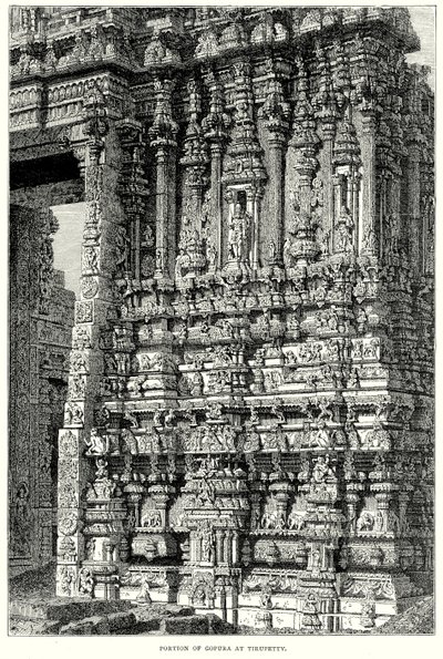 Gedeelte van Gopura in Tirupetty (gravure) door English School