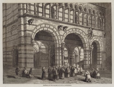 Gedeelte van de Gevel van de Kathedraal van Lucca (gravure) door English School