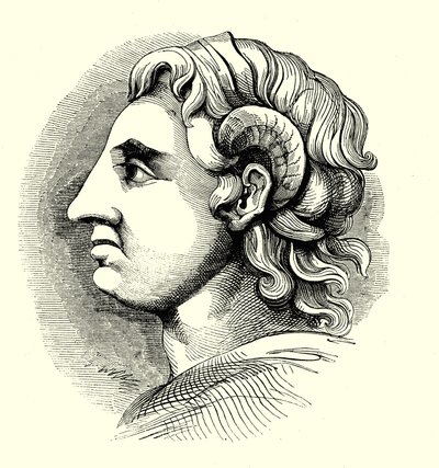 Portret van Alexander de Grote, genomen van een munt in de Bodleian Library, Oxford door English School