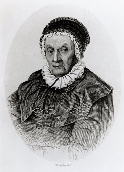 Portret van Caroline Herschel (1750-1848) op 92-jarige leeftijd, gegraveerd door Joseph Brown door English School