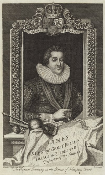 Portret van James I van Groot-Brittannië en Ierland door English School