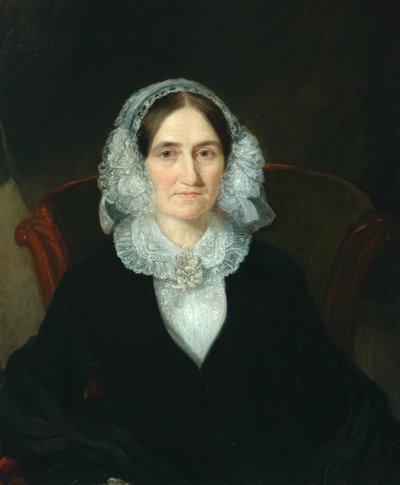 Portret van dame met kanten hoofdtooi door English School